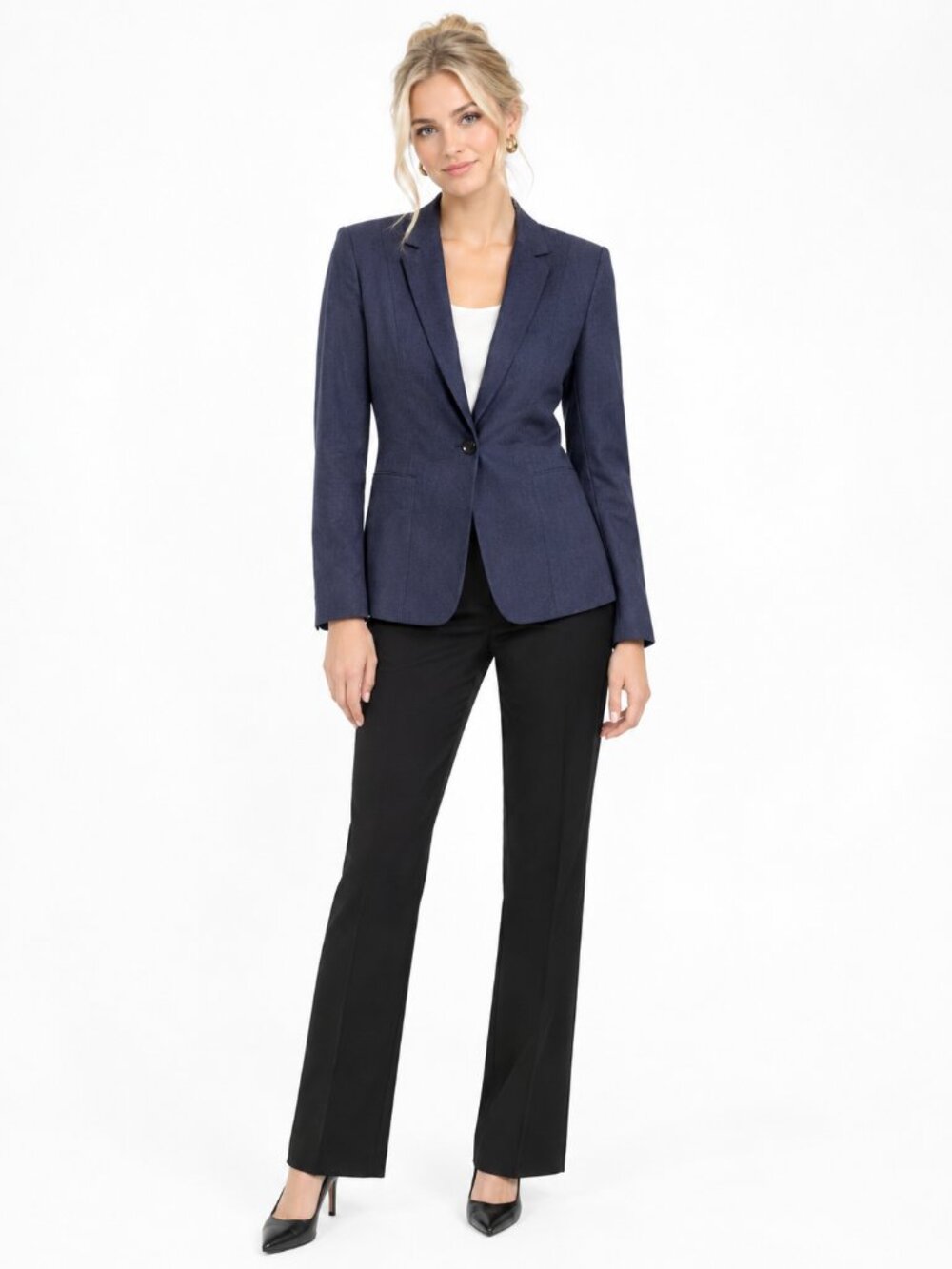 Elie Tahari Wool Blend One-Button Blazer Jacket Navy #A4593